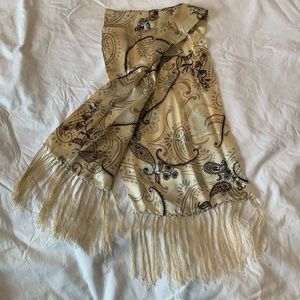 Beautiful long paisley pattern silk scarf with tassels.